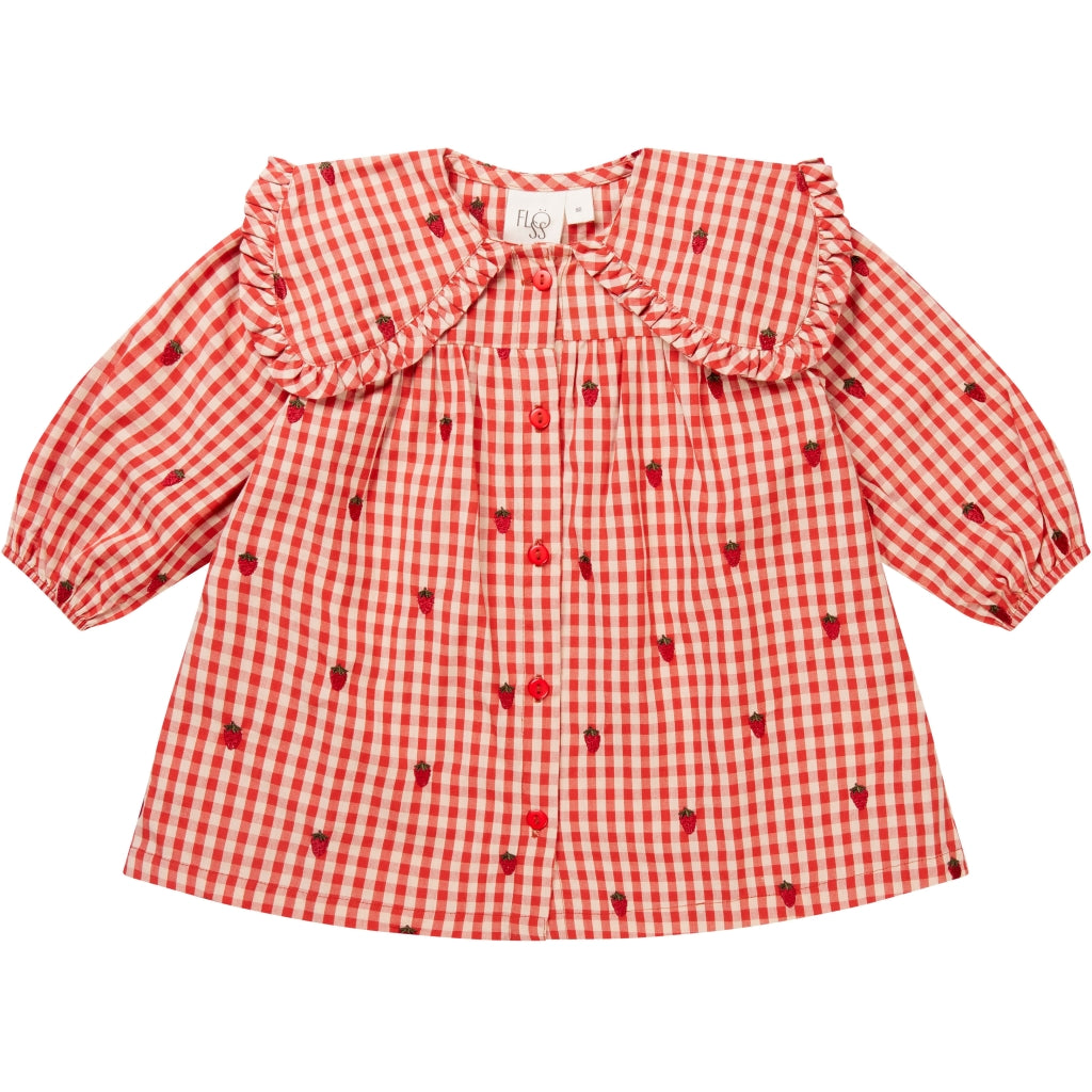 Flöss - Kleid mit Erdbeere 'Molly LS Dress - Berry Gingham'