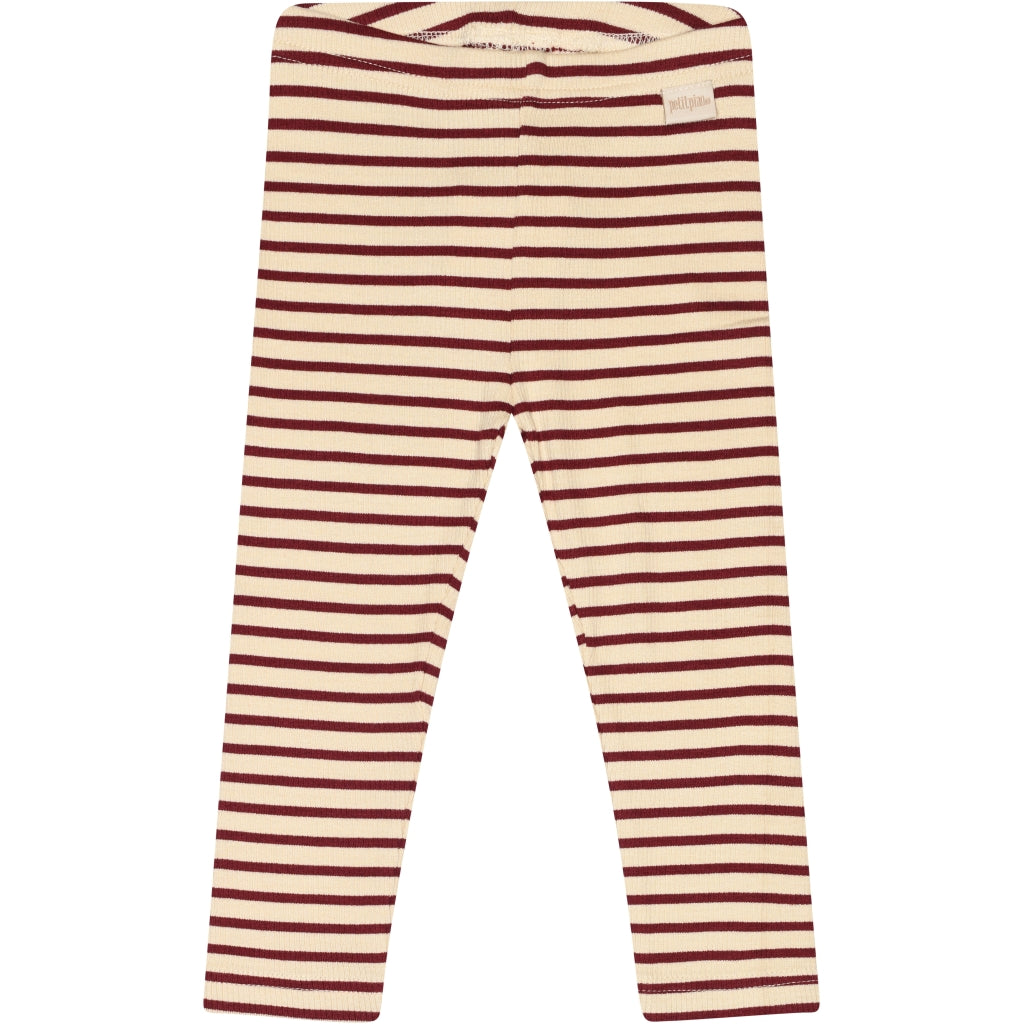 Petit Piao - Leggings mit Streifen 'Legging Modal Striped - Dark cherry/dark off white'