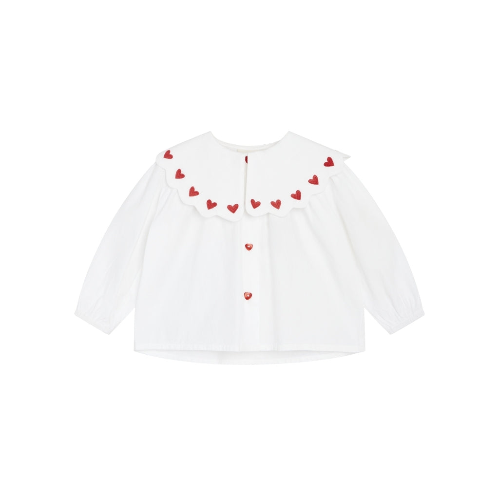 Flöss - Langarmshirt mit Herz-Kragen 'Ever Blouse - White/Ruby Red'