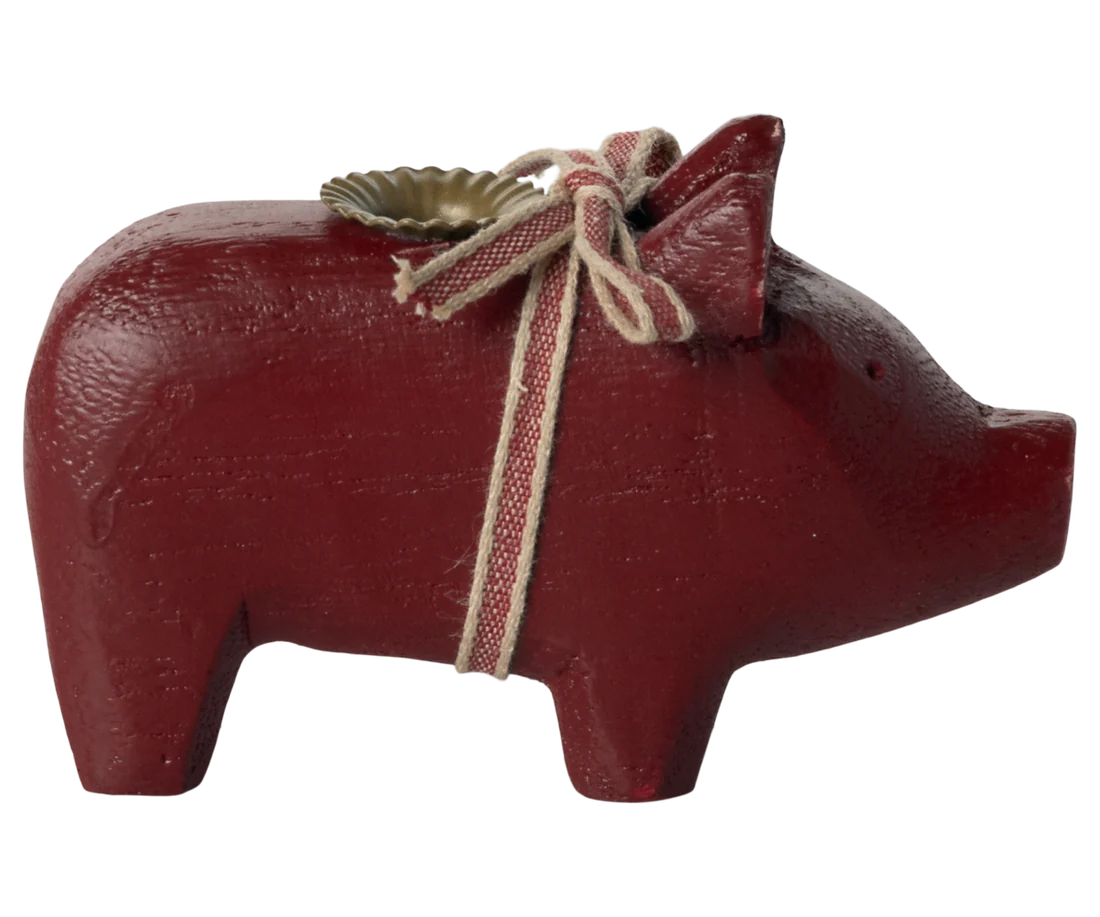 Maileg - 'Kerzenhalter, Kleines Schwein - Rot'