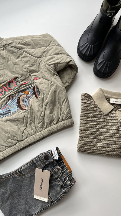 Konges Slöjd - Bomber Jacke mit Rennauto 'JUNO SEQUIN BOMBER JACKET - LAUREL OAK'