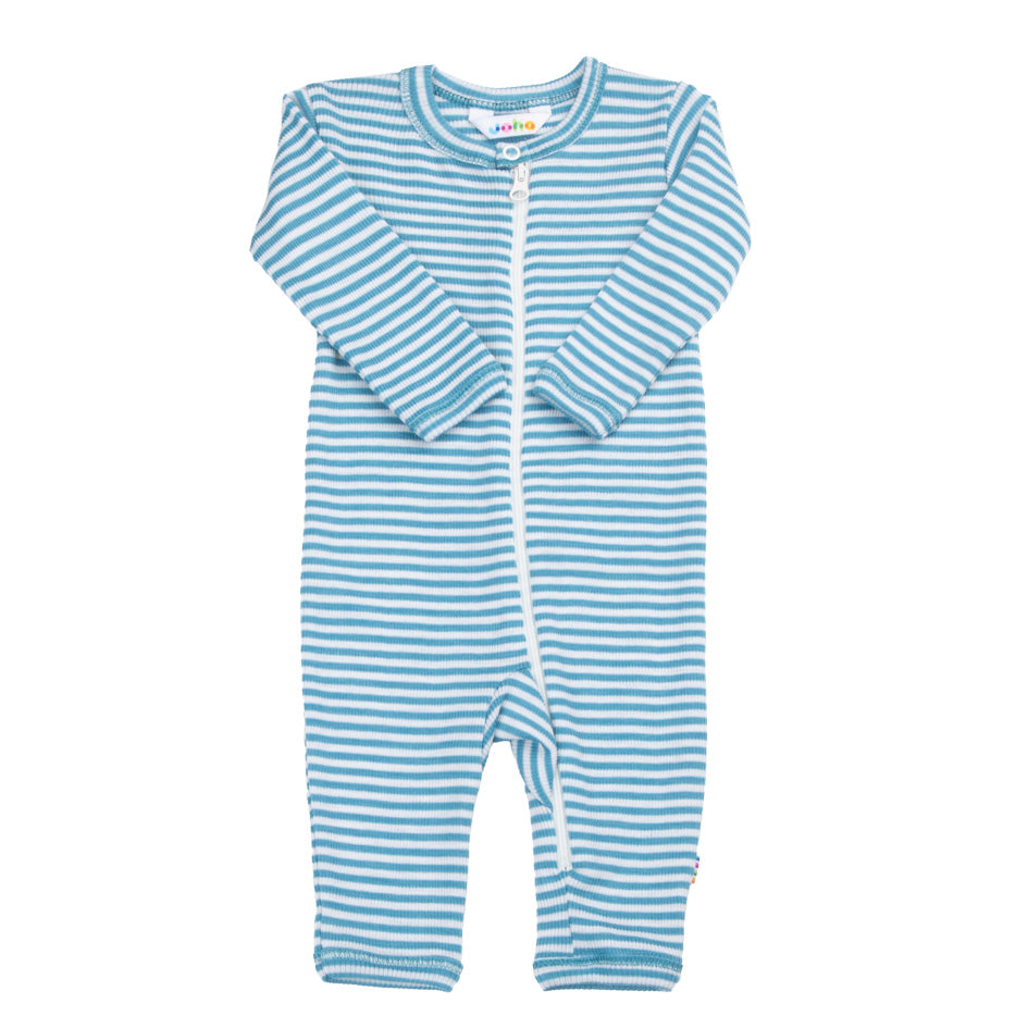 Joha - Schlafanzug aus Wolle/Seide 'Jumpsuit - Blau gestreift'