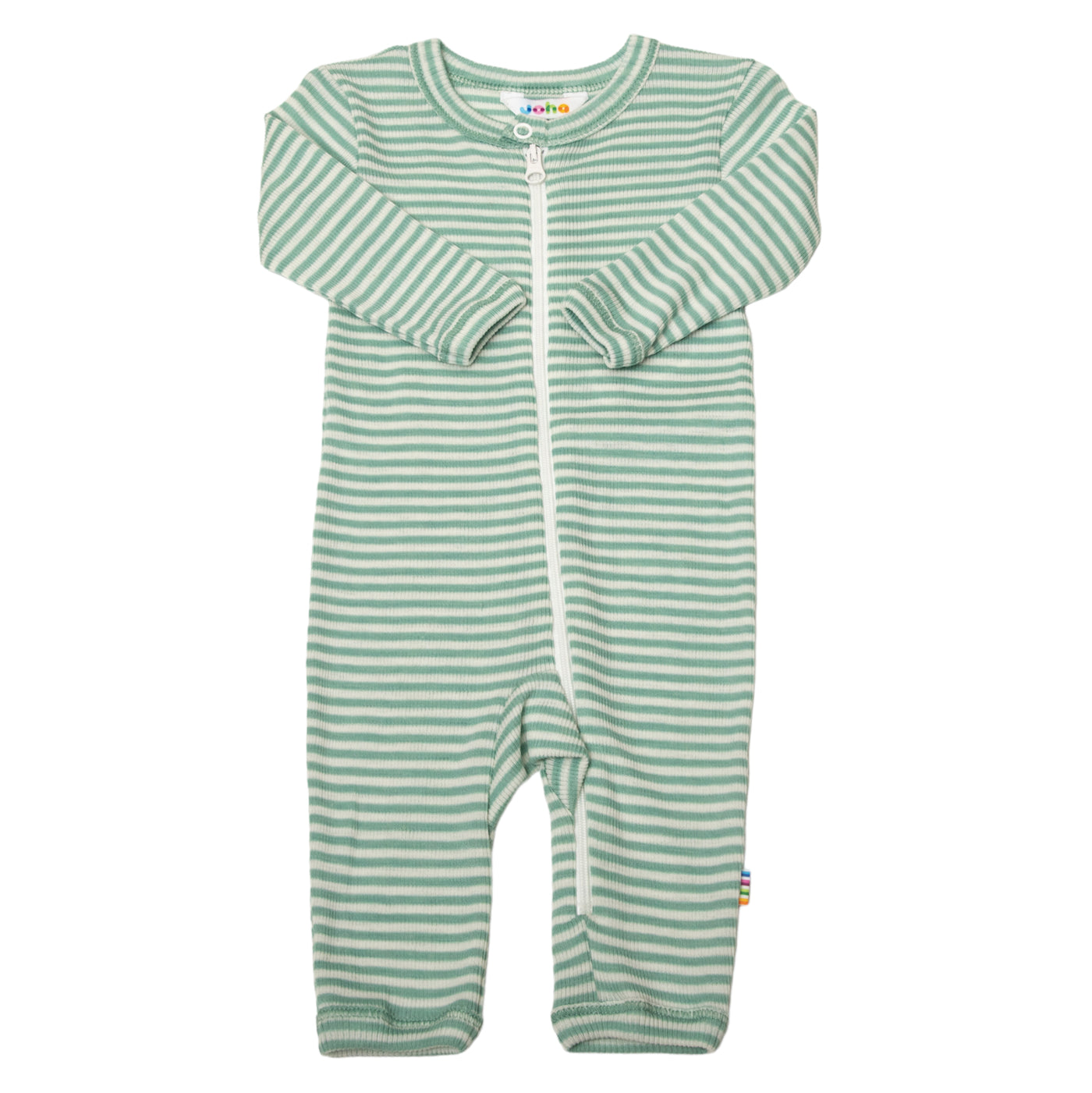 Joha - Gestreifte Schlafanzug aus Wolle/Seide 'Jumpsuit - Grün gestreift'