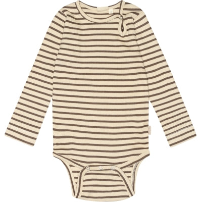 Petit Piao - Body mit Streifen 'Body L/S Modal Striped - Earth Brown/dark off white'