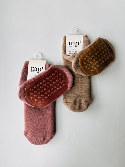MP Denmark - Rutschfeste Socken aus Wolle 'Wool socks, anti-slip - Light Brown Melange'