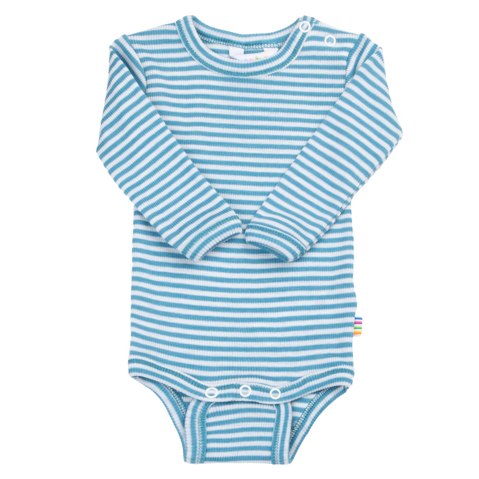 Joha - Body aus Wolle/Seide 'Body w/long sleeves - Blau gestreift'