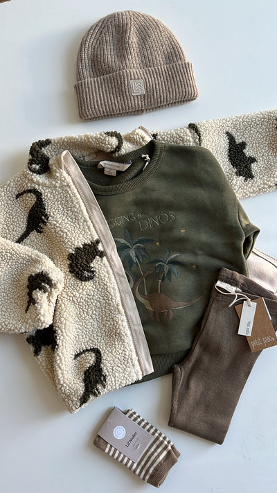 Konges Slöjd - Fleecejacke mit Dino 'JODY TEDDY JACKET GRS - DINO SILHOUETTE'