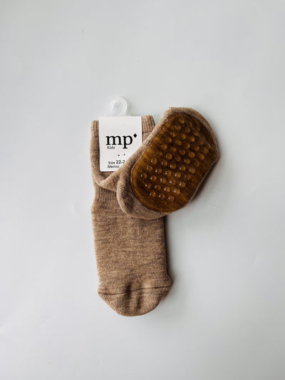 MP Denmark - Rutschfeste Socken aus Wolle 'Wool socks, anti-slip - Light Brown Melange'