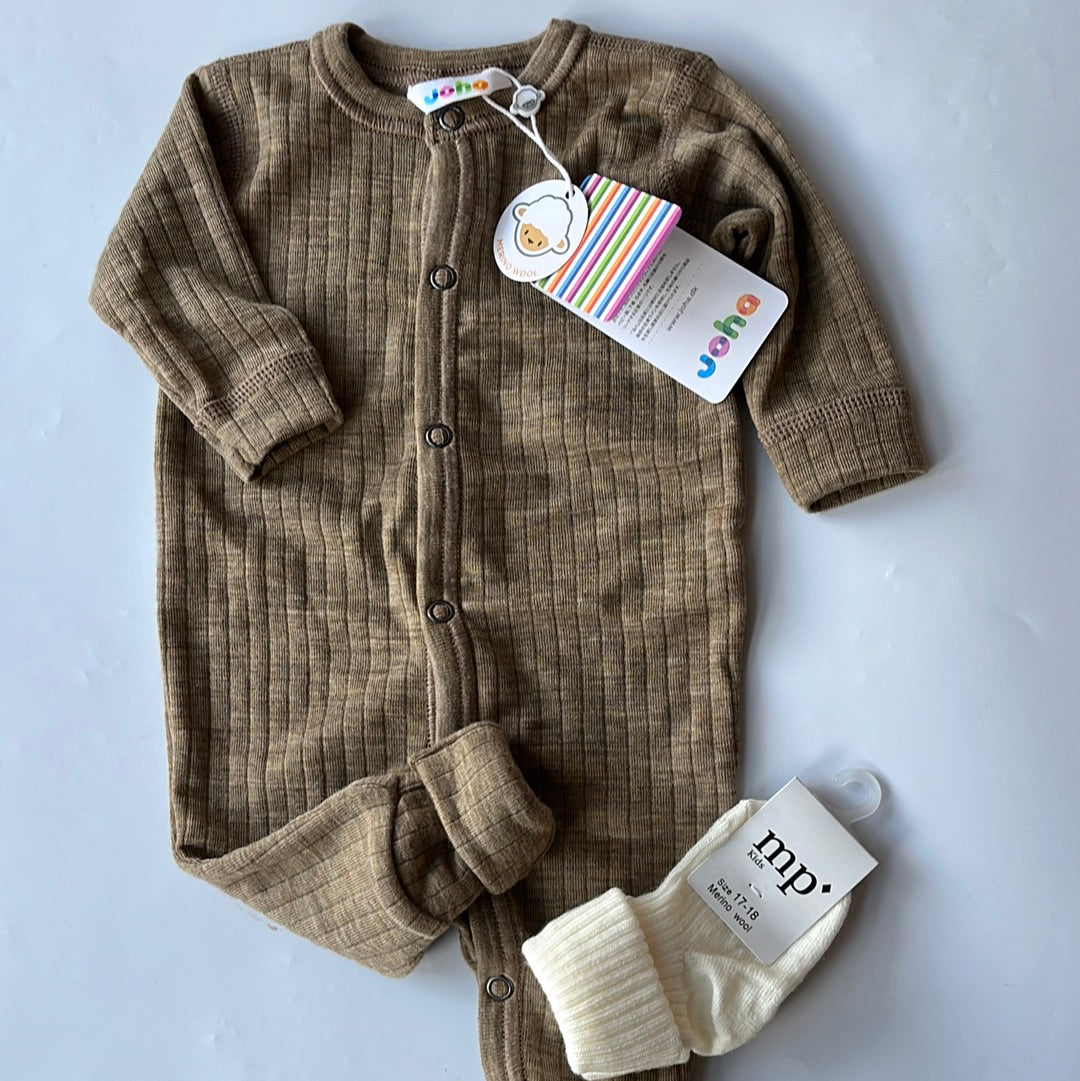 Joha - Schlafanzug aus Wolle 'Nightsuit 2in1 foot Basic - Braun Melange'