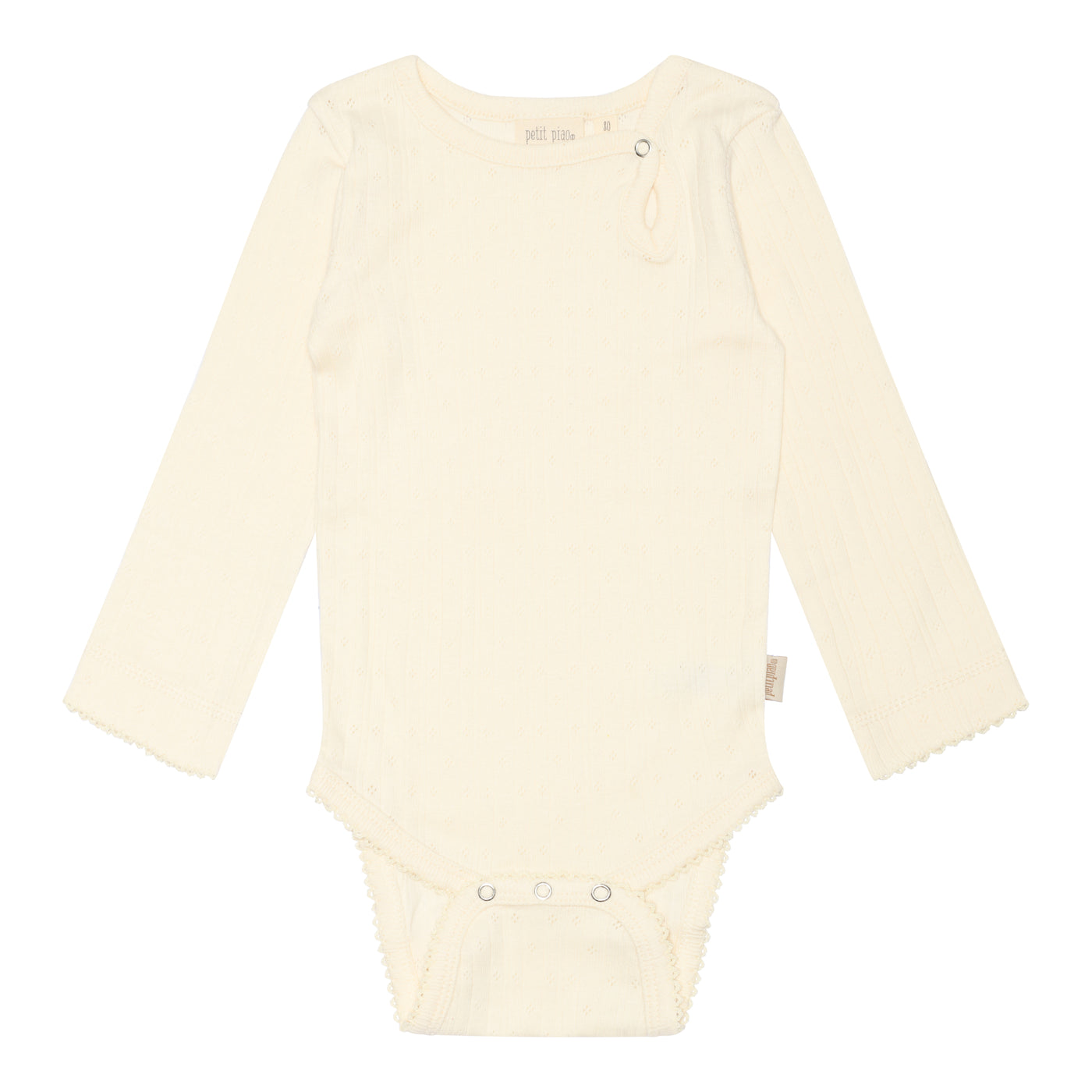 Petit Piao - Langarmbody mit Lochmuster 'BODY L/S POINTELLE - Eggnogg'