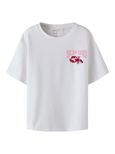 Name it - T-shirt 'NKFFANNIE SS NREG TOP - Bright White SEAFOOD'