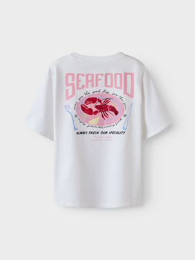Name it - T-shirt 'NKFFANNIE SS NREG TOP - Bright White SEAFOOD'