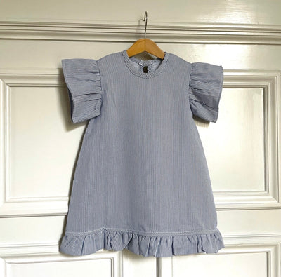 Okker-Gokker - Kleid mit Streifen 'MILKBOY GIRLS DRESS WITH FRILL - BLUE/WHITE STRIPE'