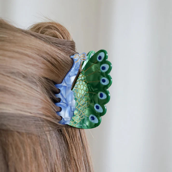 Lulue - Haarklammer mit Pfau ’PEACOCK HAIR CLAW - BLUE/GREEN‘