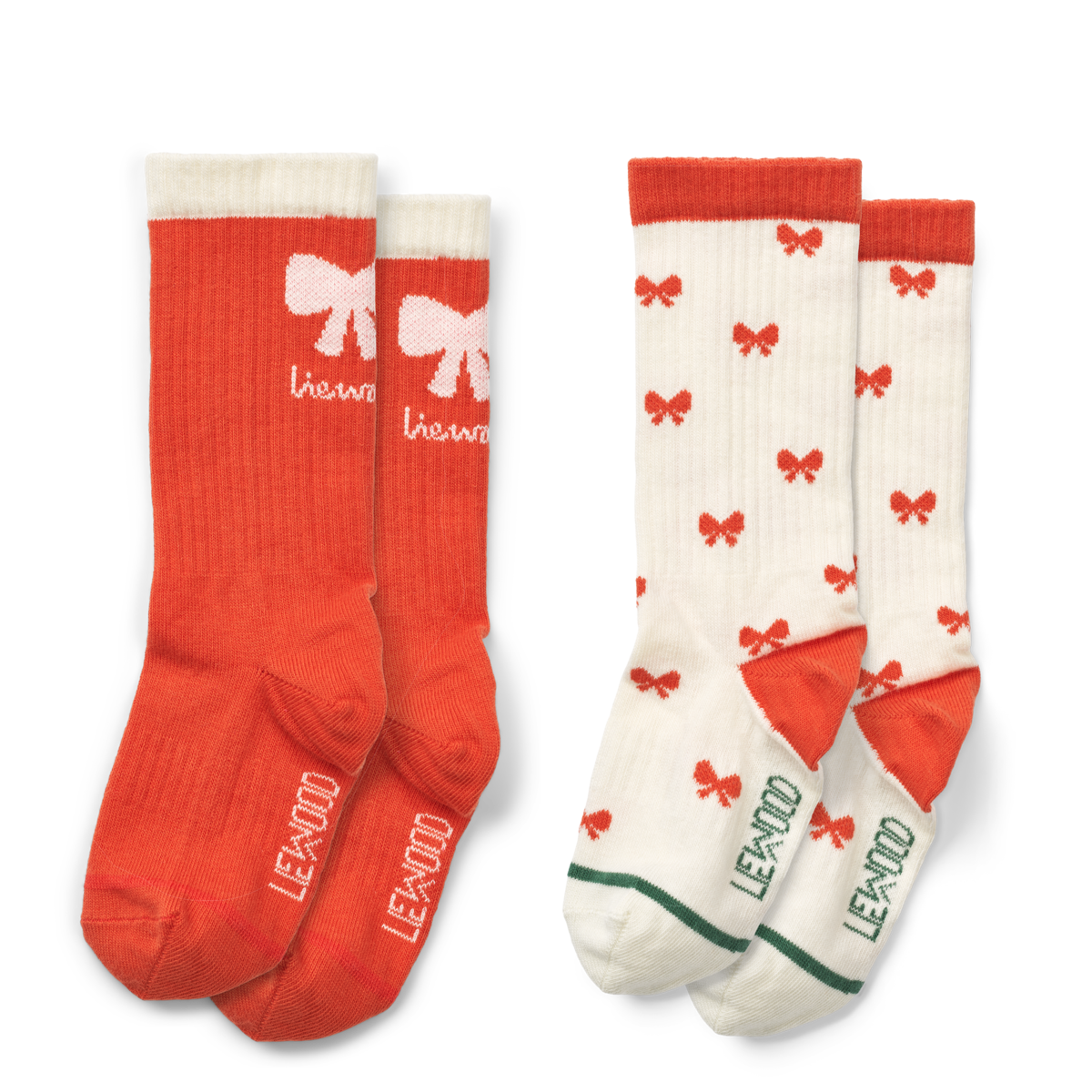 Liewood - Weihnachstsocke 'Annette Socks 2-Pack - Holiday bow apple red / Sandy mix'