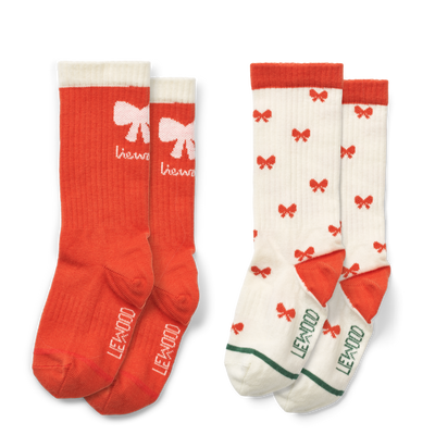 Liewood - Weihnachstsocke 'Annette Socks 2-Pack - Holiday bow apple red / Sandy mix'