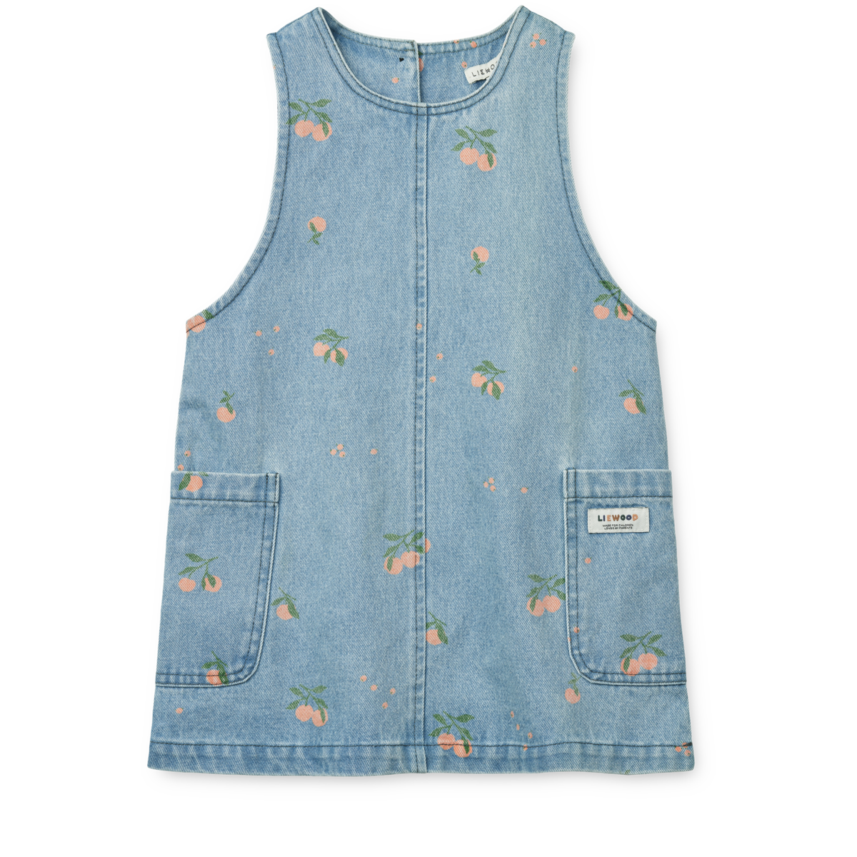 Liewood - Denim Kleid mit Pfirsche 'Angelica Printed Denim Dress - Peach / Light blue denim'