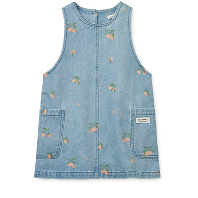 Liewood - Denim Kleid mit Pfirsche 'Angelica Printed Denim Dress - Peach / Light blue denim'