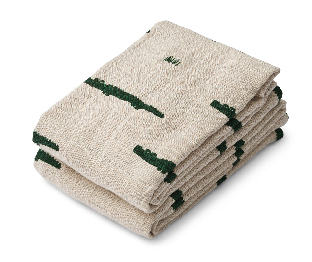 Liewood - Mulltücher mit Krokodilen 'Lewis muslin cloth 2-pack - Carlos / Sandy'