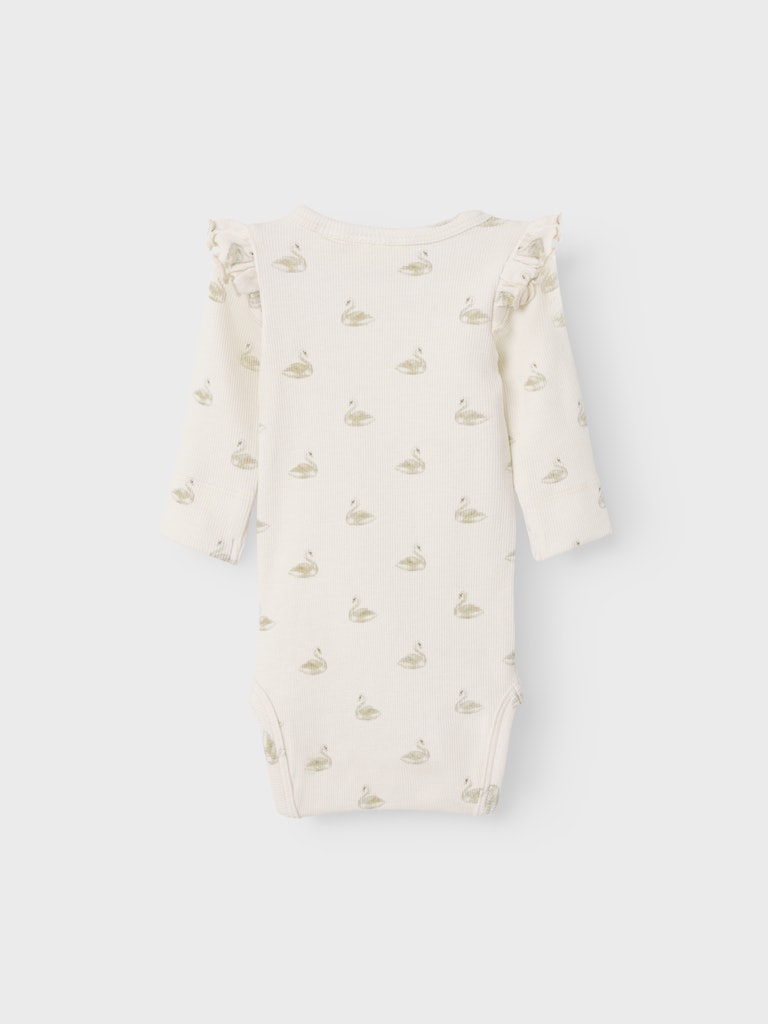 Lil Atelier - Langarm Body mit Schwänen 'NBFGAVO EKO LS SLIM BODY LIL NOOS - Pastel Parchment/SWAN'