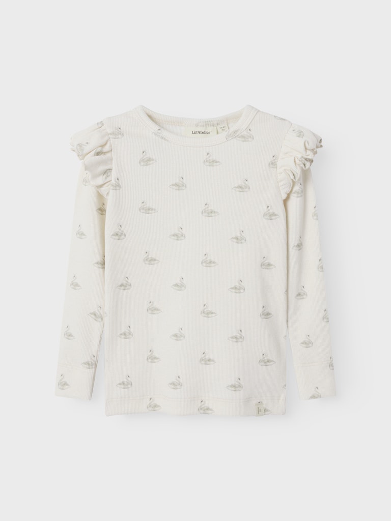 Lil Atelier - Langarmshirt mit Schwänen 'NMFGAVO EKO LS SLIM TOP LIL NOOS - Pastel Parchment/SWAN'