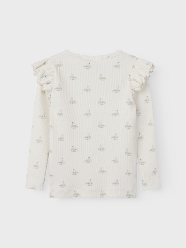 Lil Atelier - Langarmshirt mit Schwänen 'NMFGAVO EKO LS SLIM TOP LIL NOOS - Pastel Parchment/SWAN'