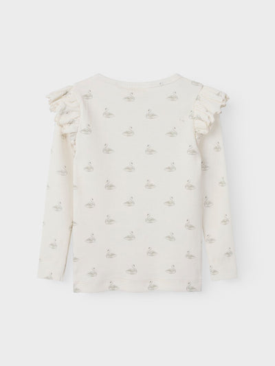 Lil Atelier - Langarmshirt mit Schwänen 'NMFGAVO EKO LS SLIM TOP LIL NOOS - Pastel Parchment/SWAN'