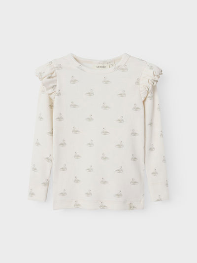 Lil Atelier - Langarmshirt mit Schwänen 'NMFGAVO EKO LS SLIM TOP LIL NOOS - Pastel Parchment/SWAN'