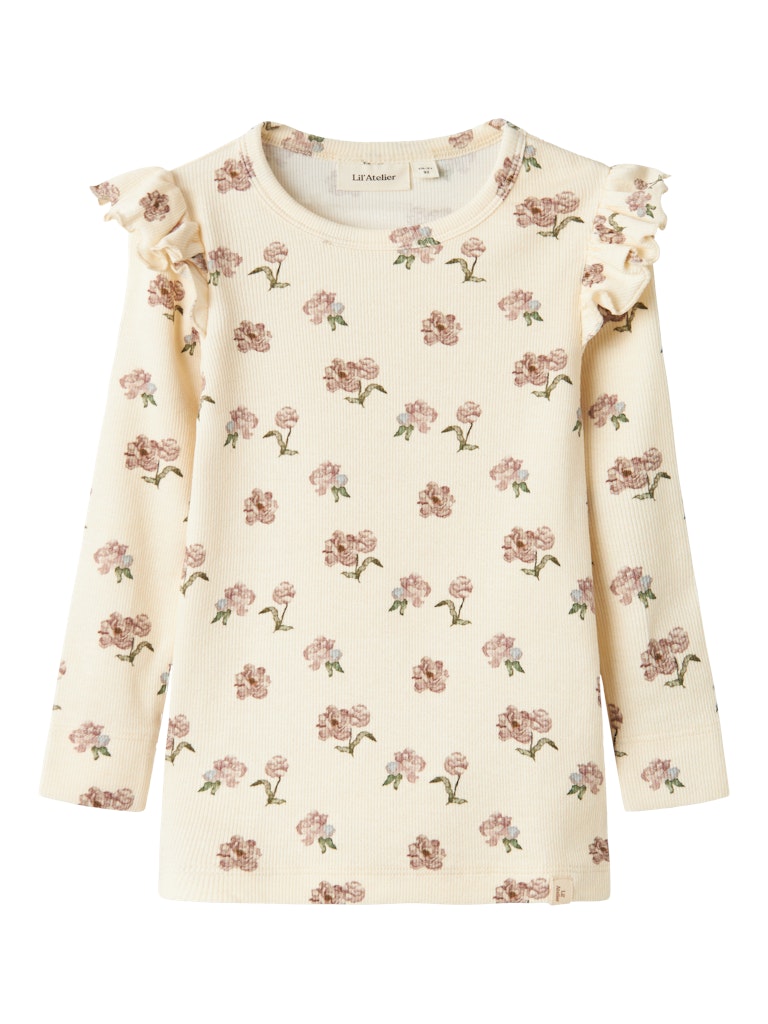 Lil Atelier - Langarmshirt mit Blumen 'NMFGAVO EKO LS SLIM TOP LIL NOOS - Turtledove PEONY'