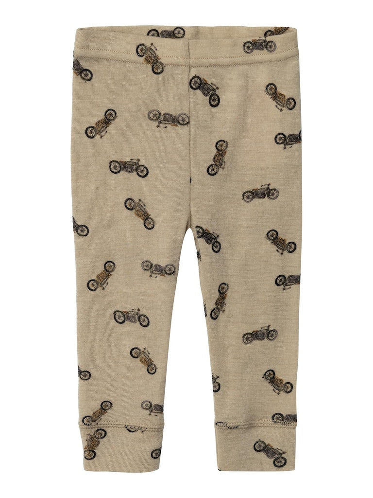 Name it - Leggings mit Motorrädern aus Wolle 'NBMWANG WOOL RIB LONGJOHN AOP XXIII - White pepper'