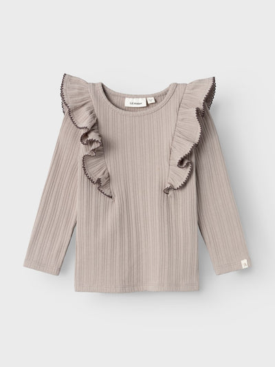 Lil Atelier - Langarmshirt mit Rüschen 'NMFNARA LS SLIM TOP LIL - Etherea'