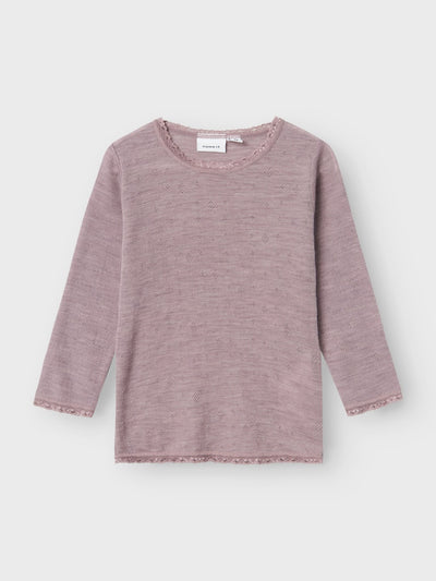 Name it - Langarmshirt 'NMFWANG WOOL NEEDLE LS TOP SOLID NOOS - Purple Dove'