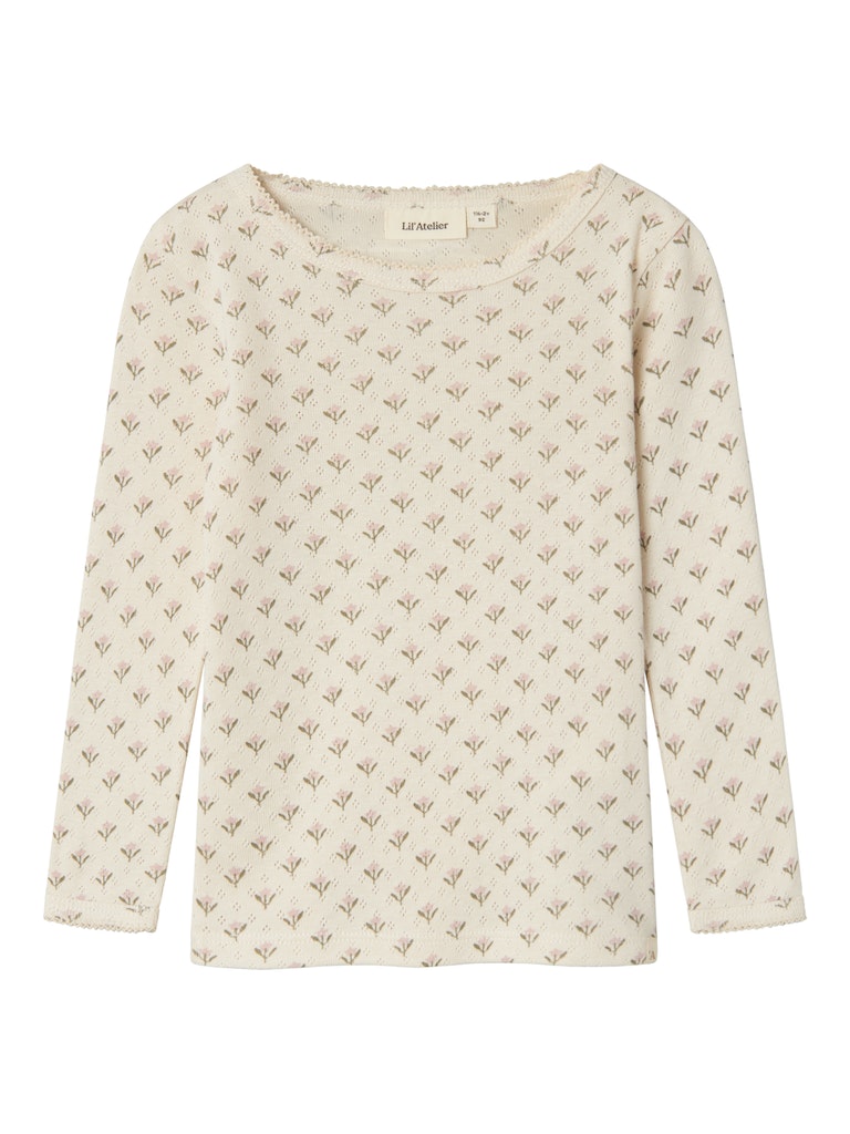 Lil Atelier - Langarm Shirt mit Blumen 'NMFRACHELLO DOA LS SLIM TOP LIL - Turtledove'