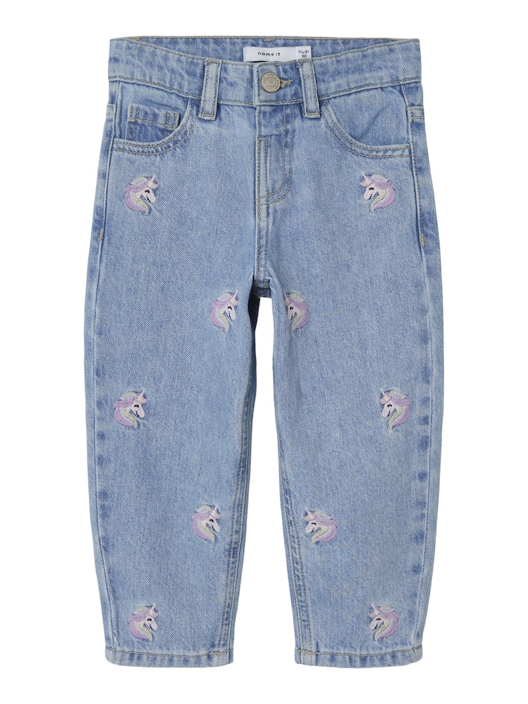 Name it - Jeans mit Einhorn 'NMFBELLA MOM EMB JEANS 3285-BE R - Light Blue Denim'