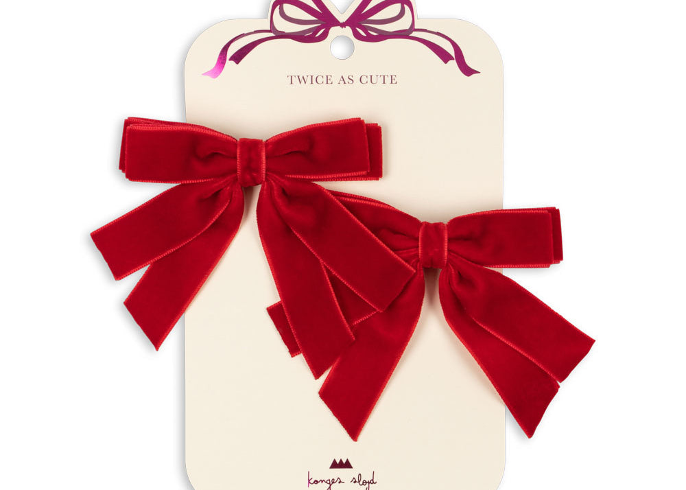 Konges Slojd - Haarspangen mit Schleifen '2 PACK VELVET DOUBLE BOW HAI - BARBADOS CHERRY'