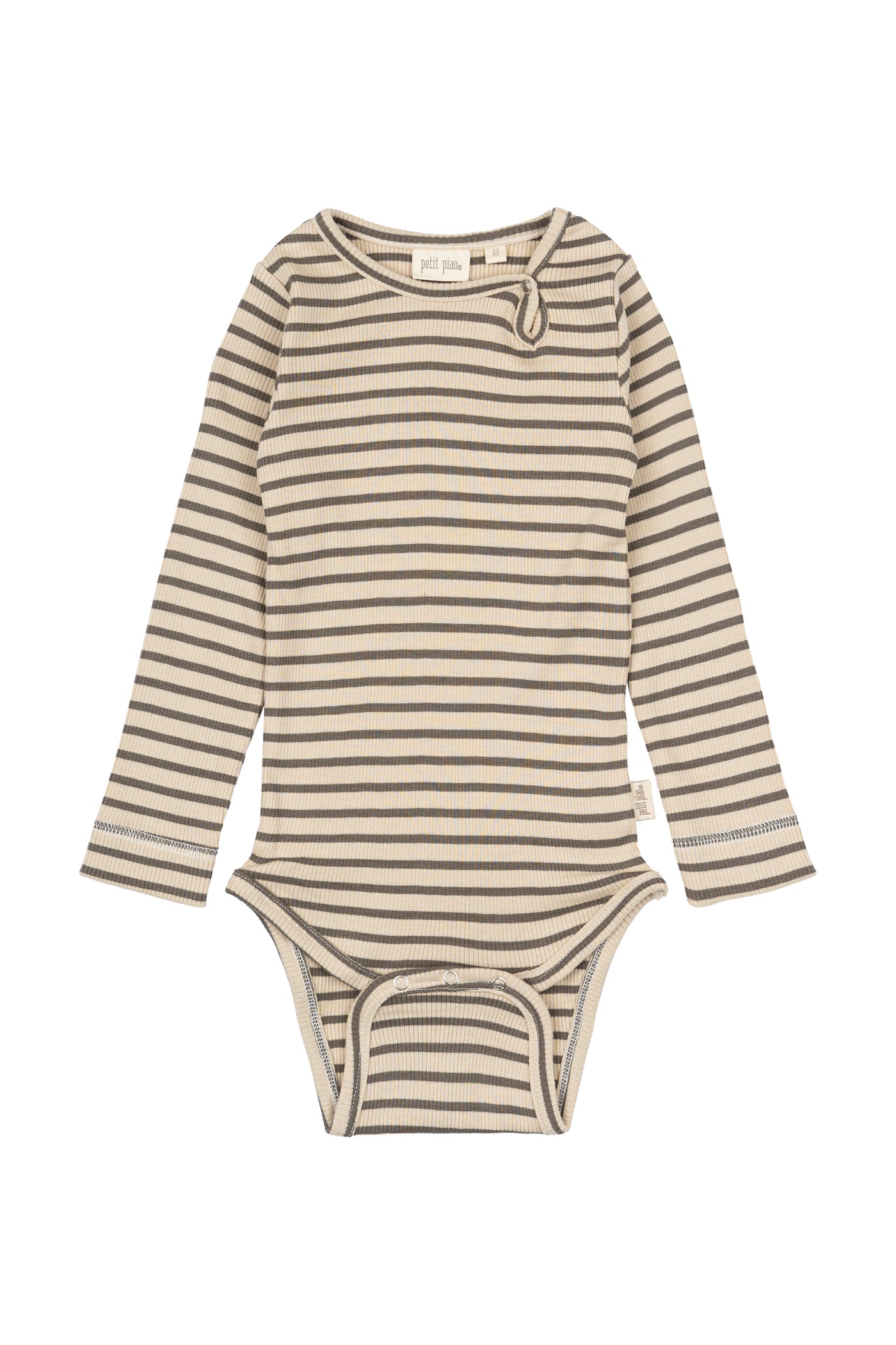 Petit Piao - Body gestrieft Braun/Weiss 'Body L/S Modal Striped -  Earth Brown/Dark Off White'