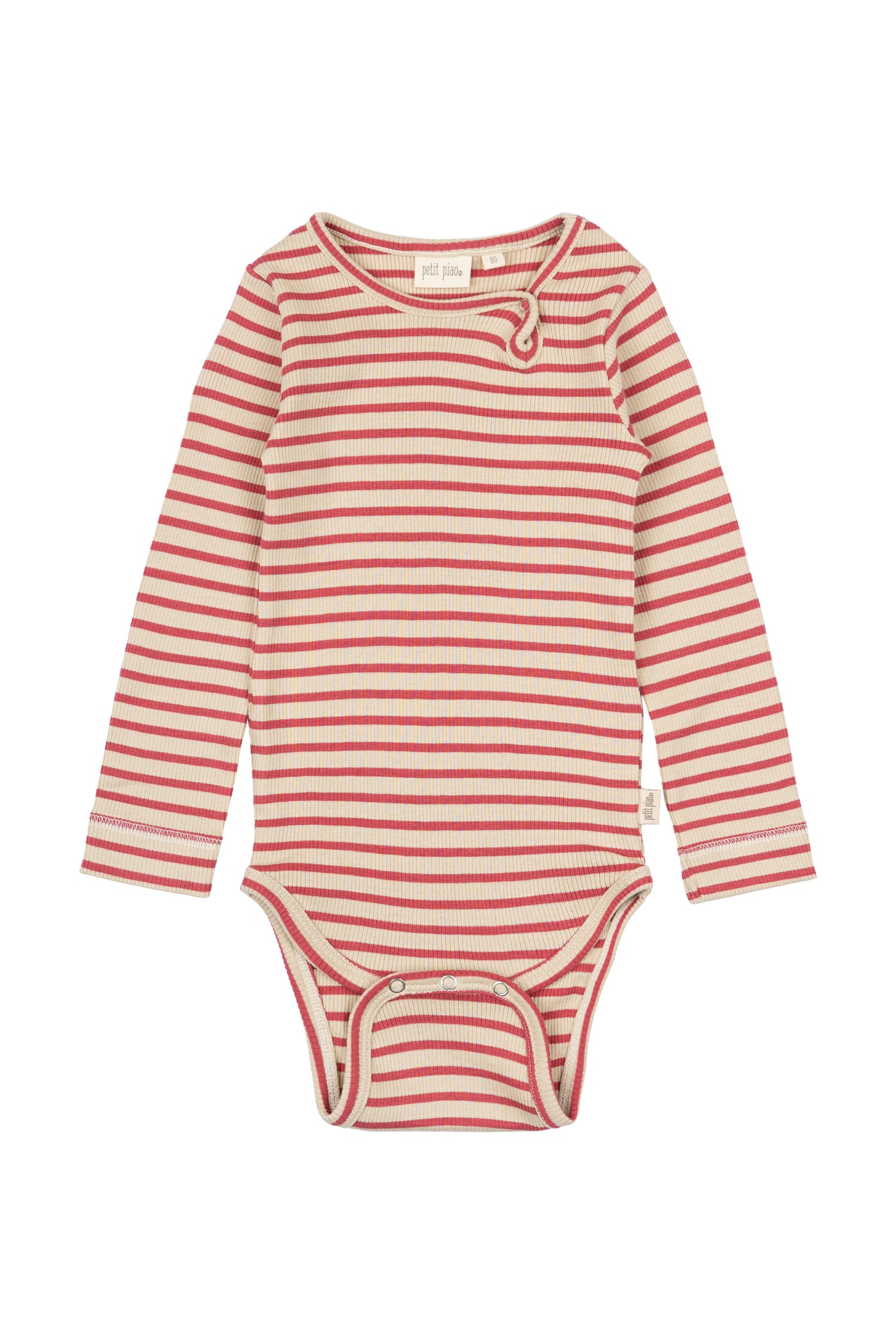 Petit Piao - Body gestrieft Pink/Weiss 'Body L/S Modal Striped - Light Berry/Dark Off White'
