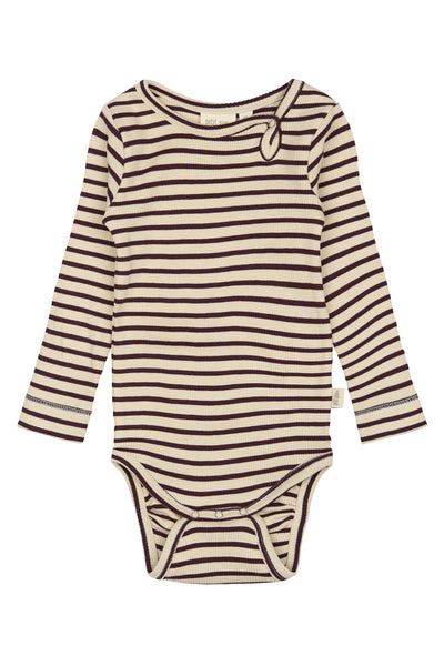 Petit Piao - Body gestreift 'Body L/S Modal Striped -  Dark Grape/Off White'