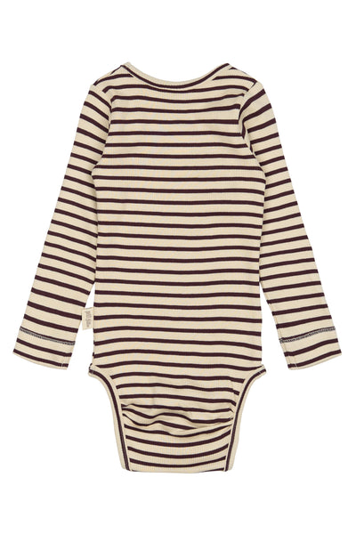 Petit Piao - Body gestreift 'Body L/S Modal Striped -  Dark Grape/Off White'