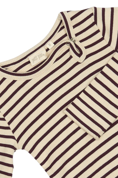 Petit Piao - Body gestreift 'Body L/S Modal Striped -  Dark Grape/Off White'