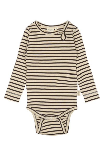 Petit Piao - Body gestreift Braun/Weiss 'Body L/S Modal Striped - Coffee bean/off'