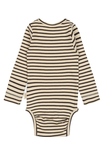 Petit Piao - Body gestreift Braun/Weiss 'Body L/S Modal Striped - Coffee bean/off'