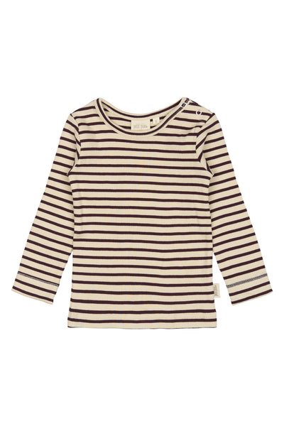 Petit Piao - Langarmshirt mit Streifen 'T-shirt L/S Modal Striped - Dark Grape/off White'
