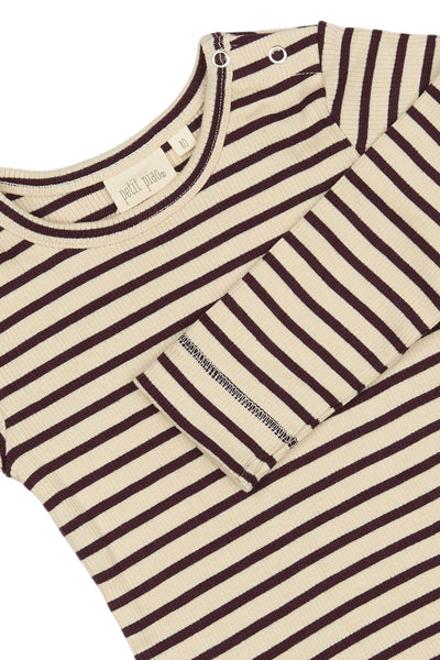 Petit Piao - Langarmshirt mit Streifen 'T-shirt L/S Modal Striped - Dark Grape/off White'