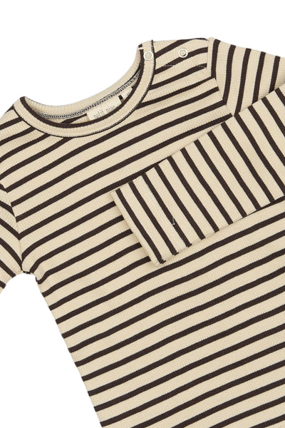 Petit Piao - Langarmshirt mit Streifen 'T-shirt L/S Modal Striped - Coffee bean/off'