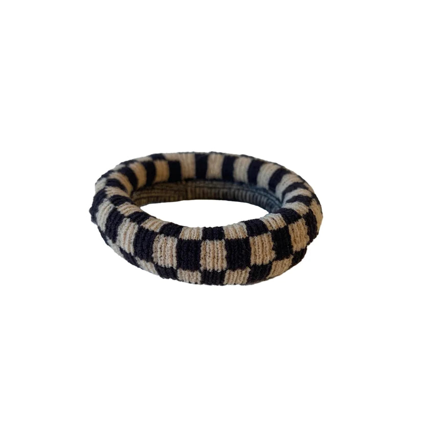 Lulue - Dickes Haargummi mit Streifen 'LEA HAIR TIE - BEIGE/BLACK CHECK'