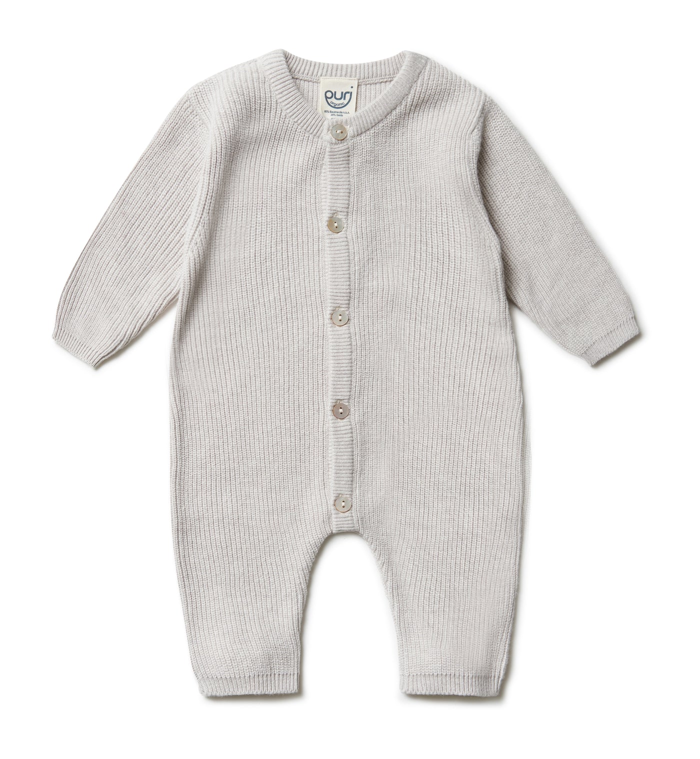 Puri Organic - Strampler 'Overall feiner Perlfangstrick - Beigemelange'