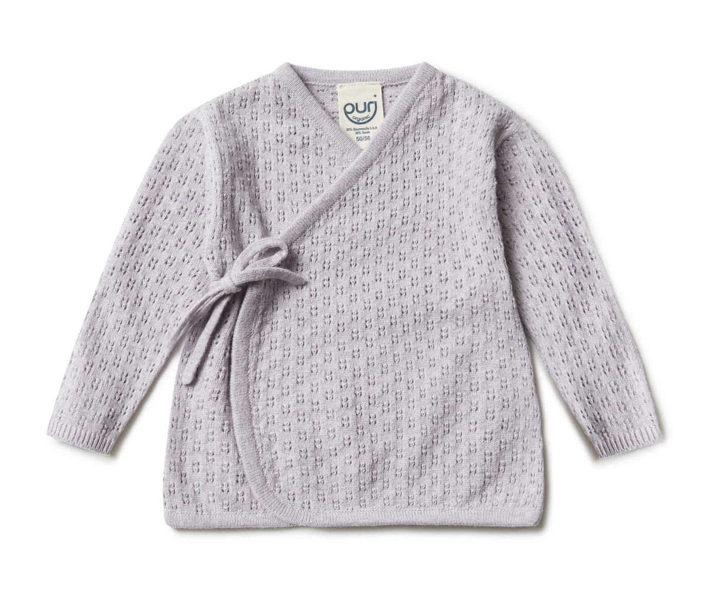 Puri Organic - Cardigan mit Schleife 'Kimono Ajour - Lavendel'