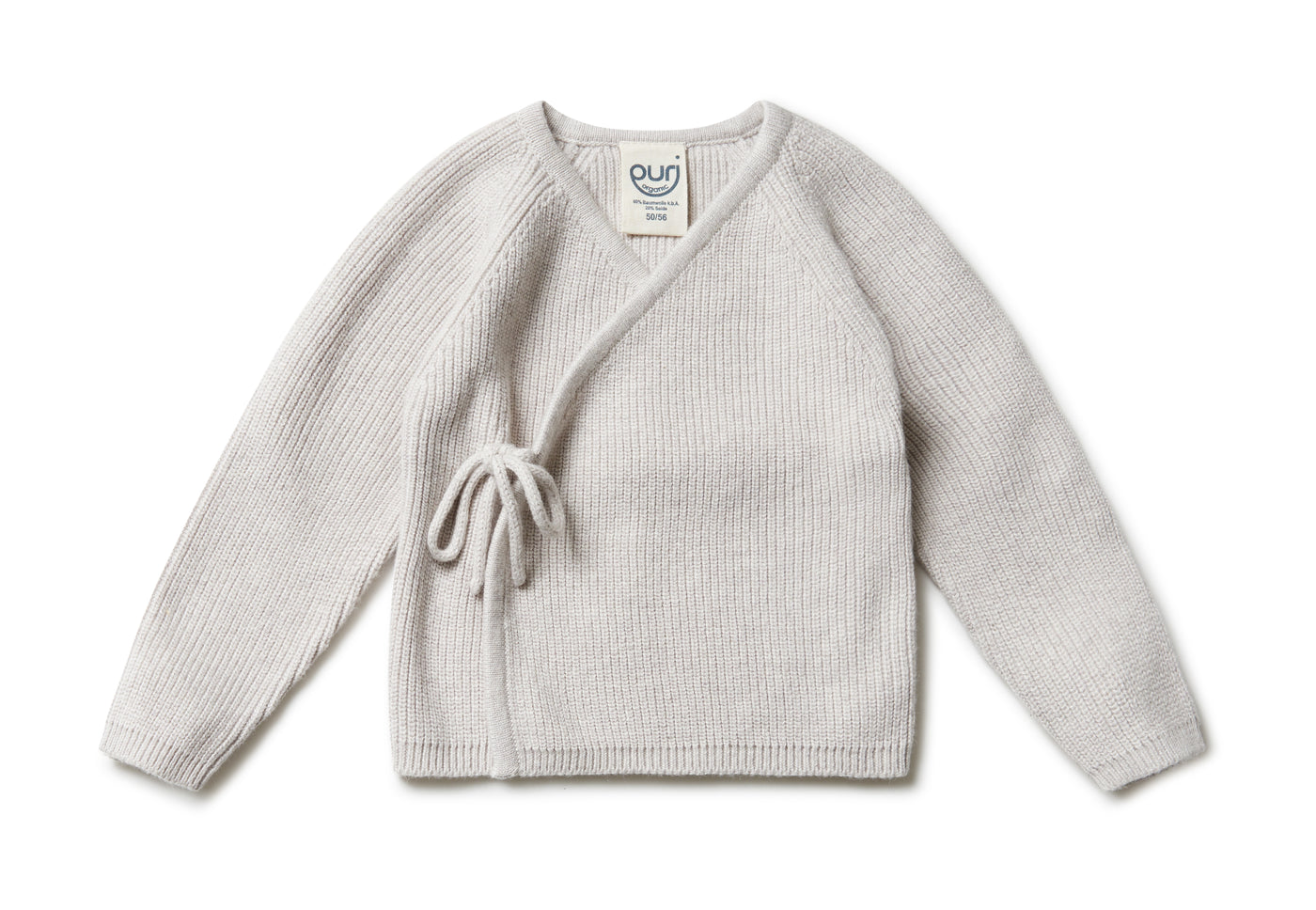 Puri Organic - Cardigan mit Schleife 'Kimono feiner Perlfangstrick - beigemelange'