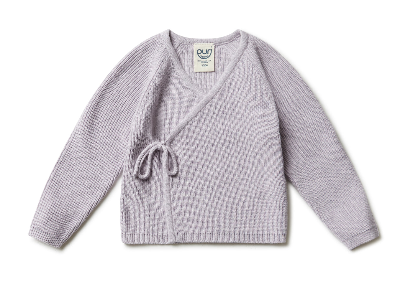 Puri Organic - Cardigan mit Schleife 'Kimono feiner Perlfangstrick - lavendel'